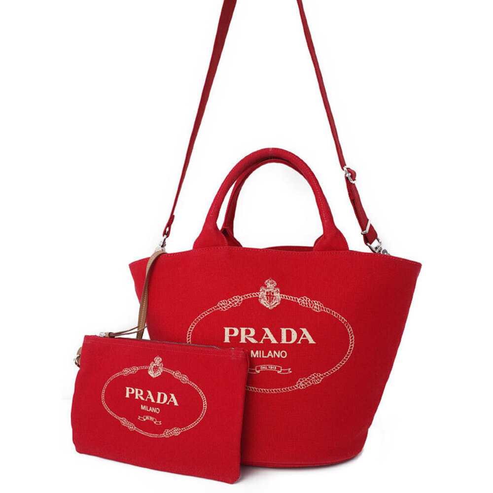 Prada Canapa Logo Convertible Shopping 2way Tote canvas RED